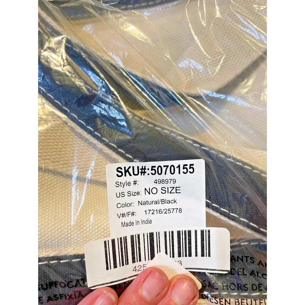 Lands End Canvas "Groom" Tote Bag Black and Cream  Nautical Medium - Picture 2 of 2